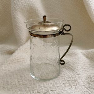 1930’s etched floral glass syrup/cream pitcher